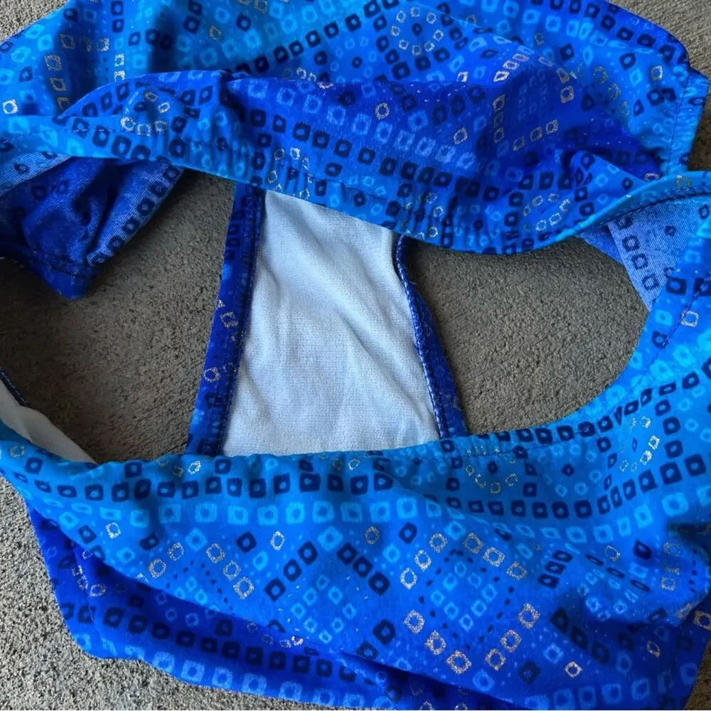 Vintage 90s Jantzen blue metallic diamond print high cut bikini swimsuit set